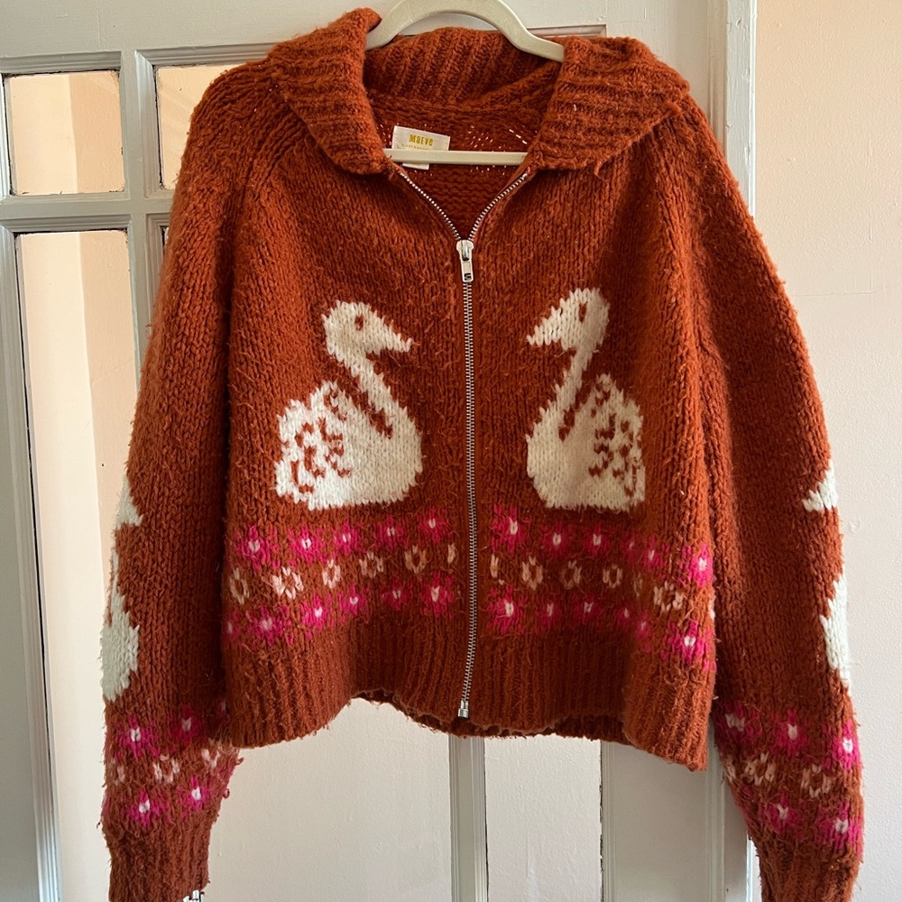 Anthropologie Maeve swan zip up cardigan